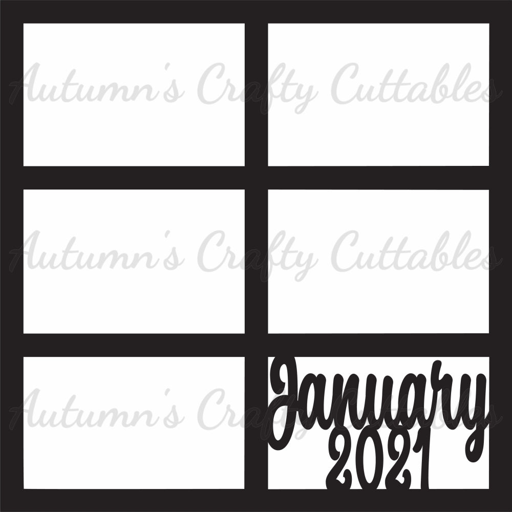 January 2021 - 6 Frames - Scrapbook Page Overlay - Digital Cut File ...